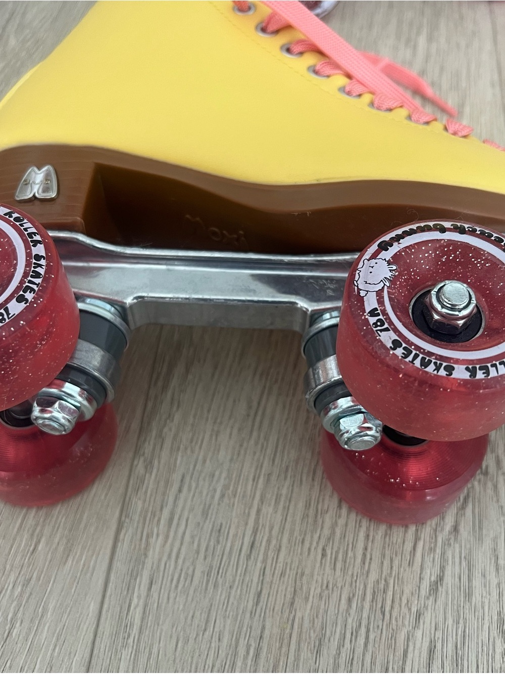 Yellow & Pink Women's Roller Sneakers with Red Wheels